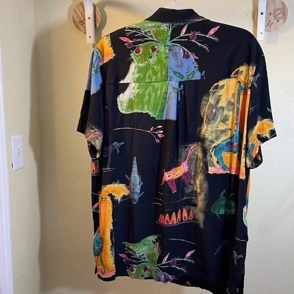 Vtg Coldwater Creek Button Shirt Black Multi Wildlife Art to Wear Sz PL Petite - Picture 2 of 7